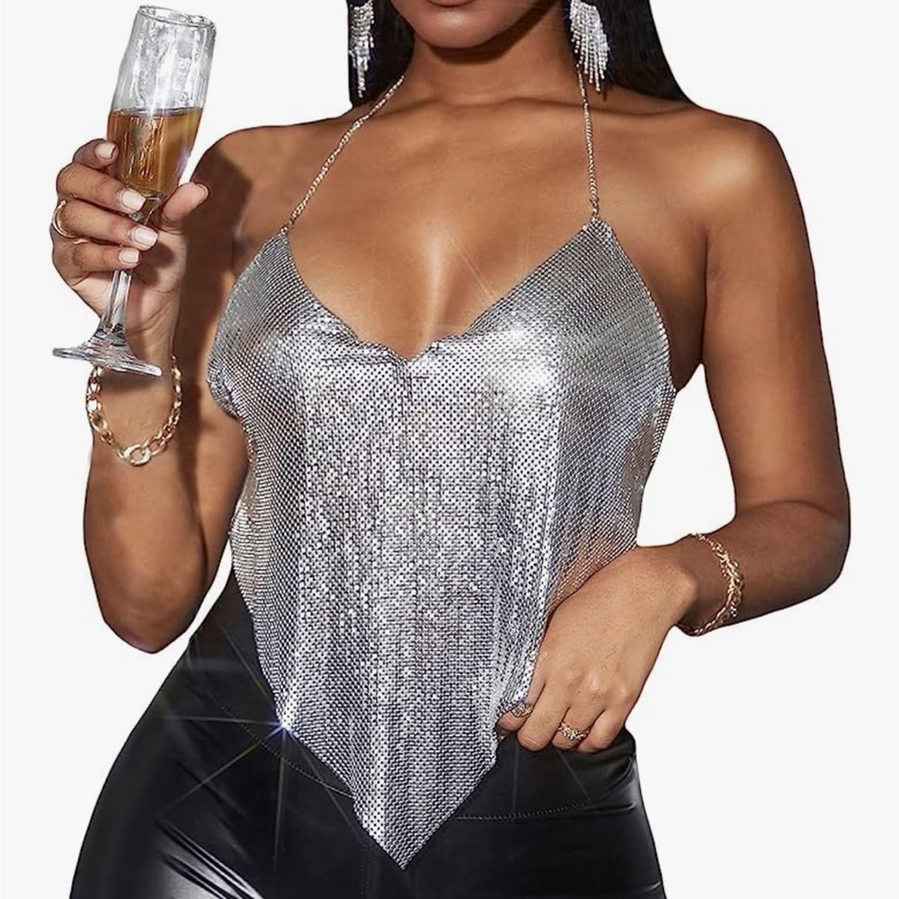 Metallic backless Halter